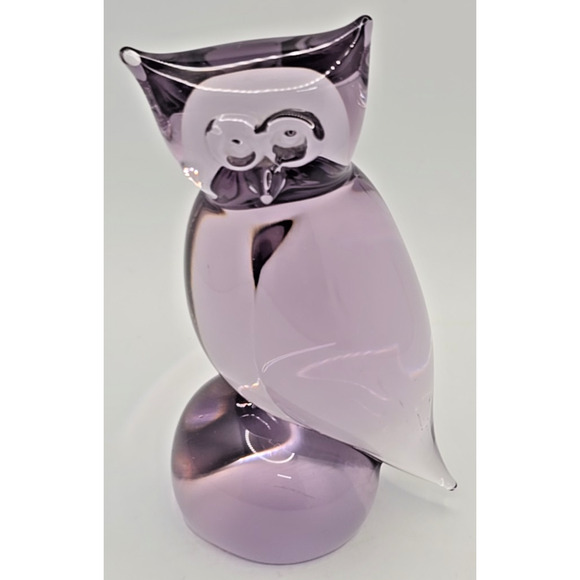 Vintage Paperweight Crystal Owl Purple Hand Blown Glass 4.25" U97 - Picture 2 of 7